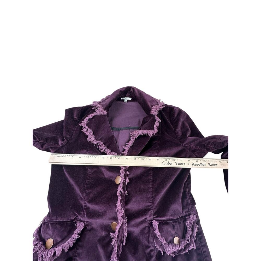 Vintage Cache Purple Velvet Blazer Jacket Fringe Trim Boho Y2K Statement Sz 12 - Picture 4 of 11